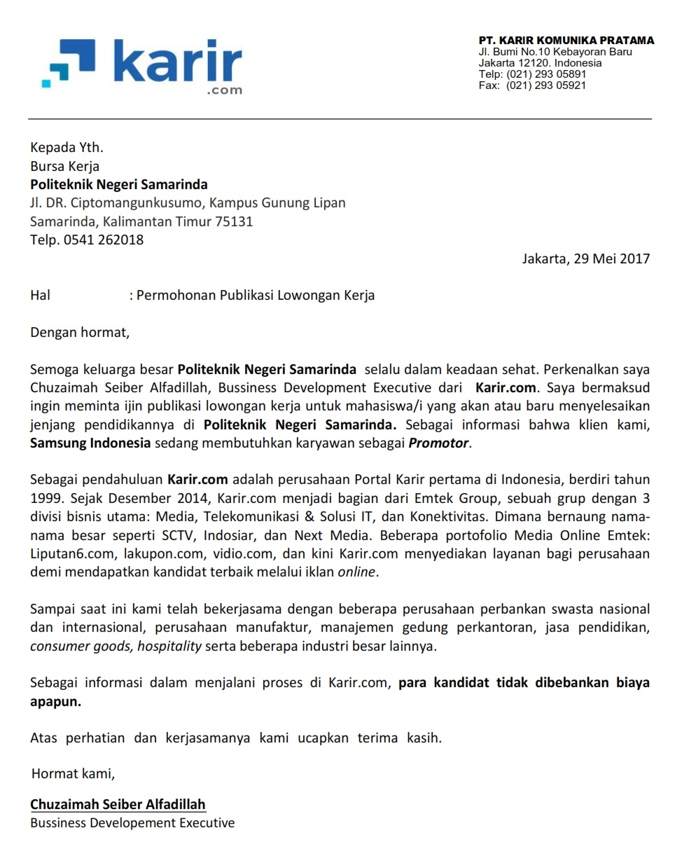 e1 Surat Pengantar Politeknik Negeri Samarinda   - Publikasi Samsung 001