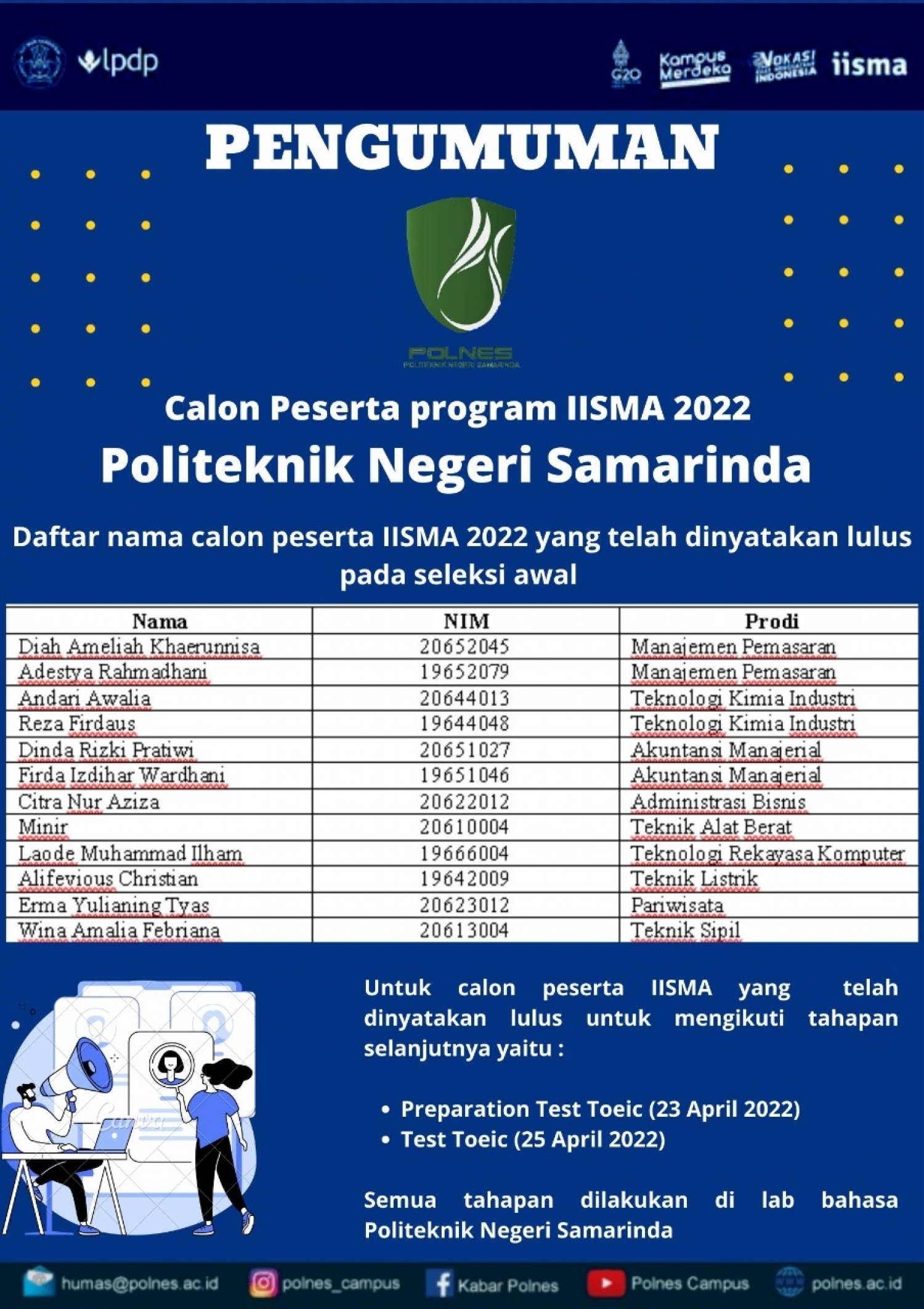 Pengumuman Hasil Seleksi Awal Seleksi PROGRAM LPDP POLNES 2022