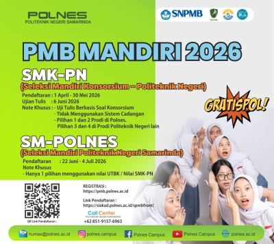 POLNES Buka Penerimaan Mahasiswa Baru Jalur Seleksi Mandiri Konsorsium Politeknik Negeri Hingga 30 Mei 2026