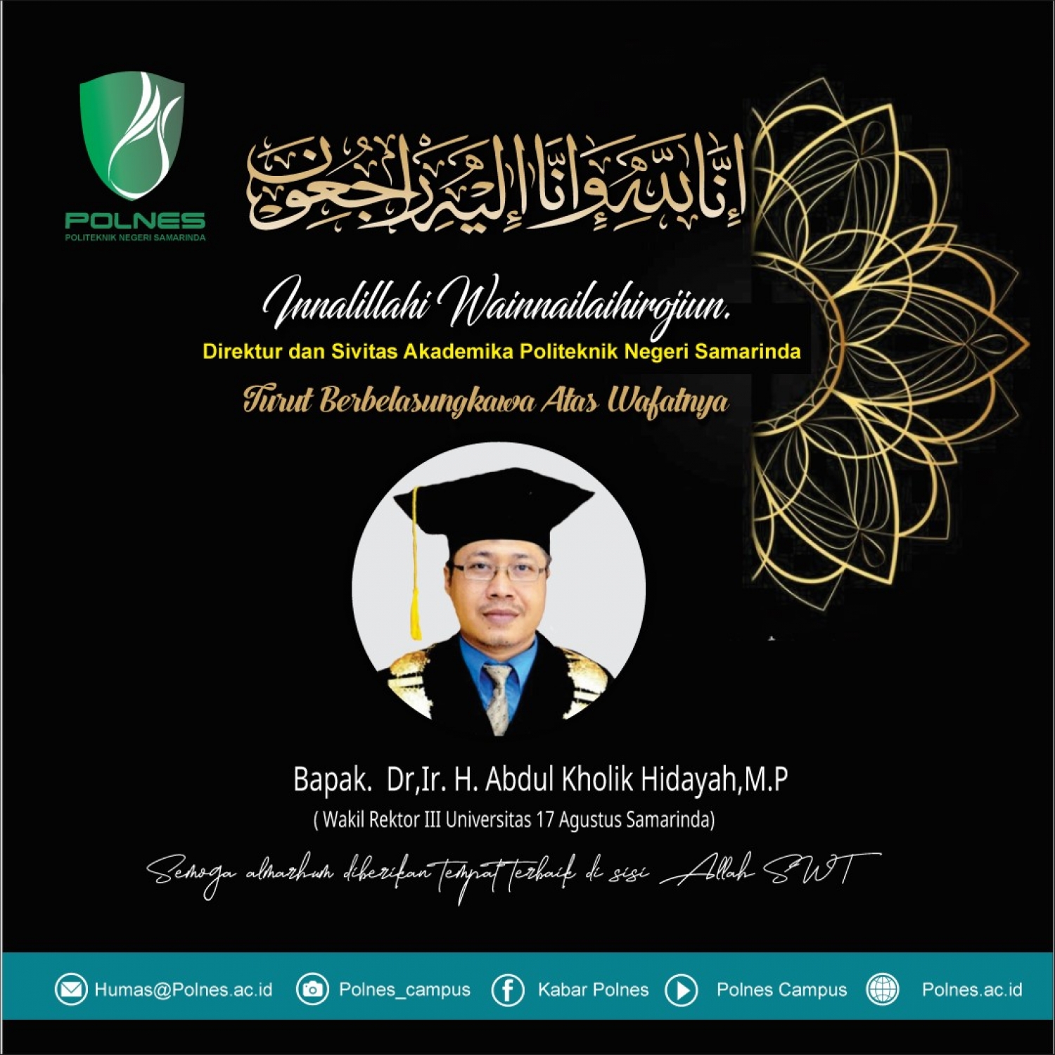 Turut Berbelasungkawa Atas Wafatnya Dr,Ir. H. Abdul Kholik Hidayah,M.P Wakil Rektor III UNTAG Samarinda