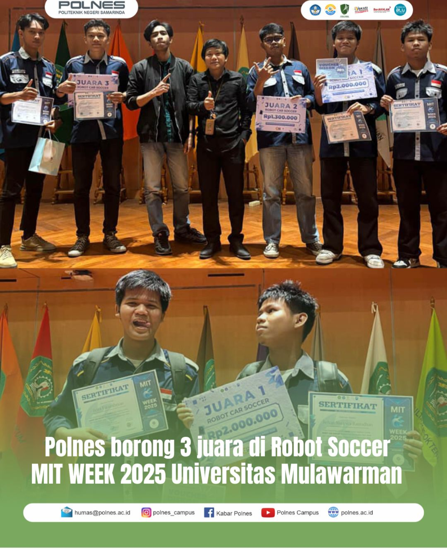 Satu mimpi, satu tim, tiga juara Polnes di MIT-WEEK 2025!