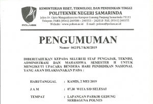 Pengumuman UPACARA BENDERA HARDIKNAS 02 Mei 2019