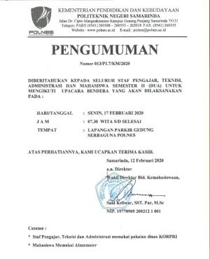 Pengumuman Pelaksanaan Upacara (APEL) Bendera Tanggal 17 Februari 2020