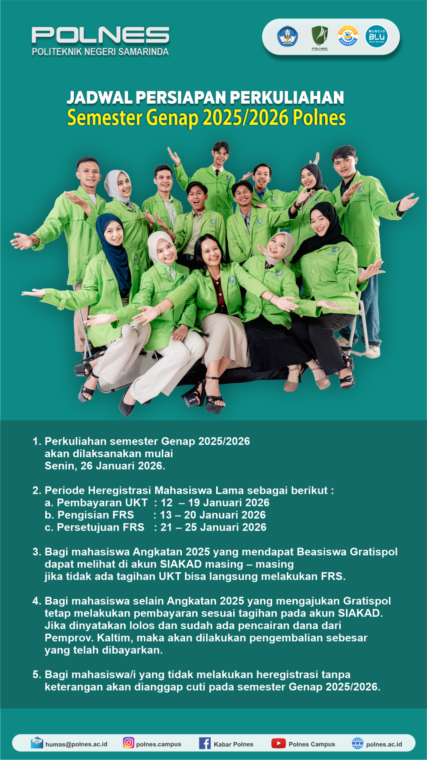 Jadwal Persiapan Kuliah Semester Genap 2025/2026 Politeknik Negeri Samarinda