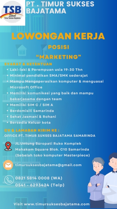 Lowongan Pekerjaan PT. Timur Sukses Bajatama