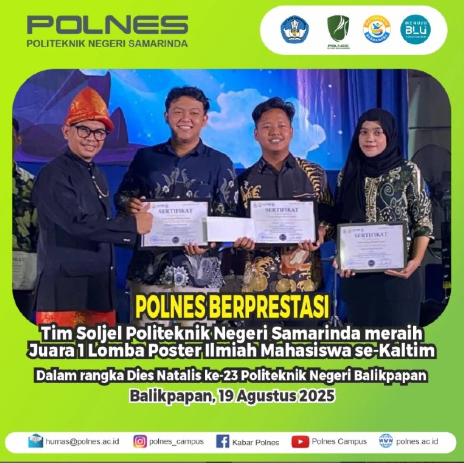 Bangga! Polnes Juara 1 Lomba Poster Ilmiah Se-Kalimantan Timur
