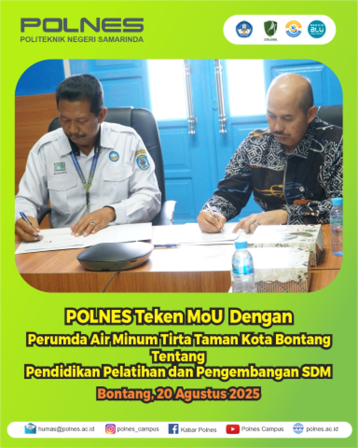 PENANDATANGANAN MoU PERUMDA AIR MINUM TIRTA TAMAN KOTA BONTANG DENGAN POLITEKNIK NEGERI SAMARINDA