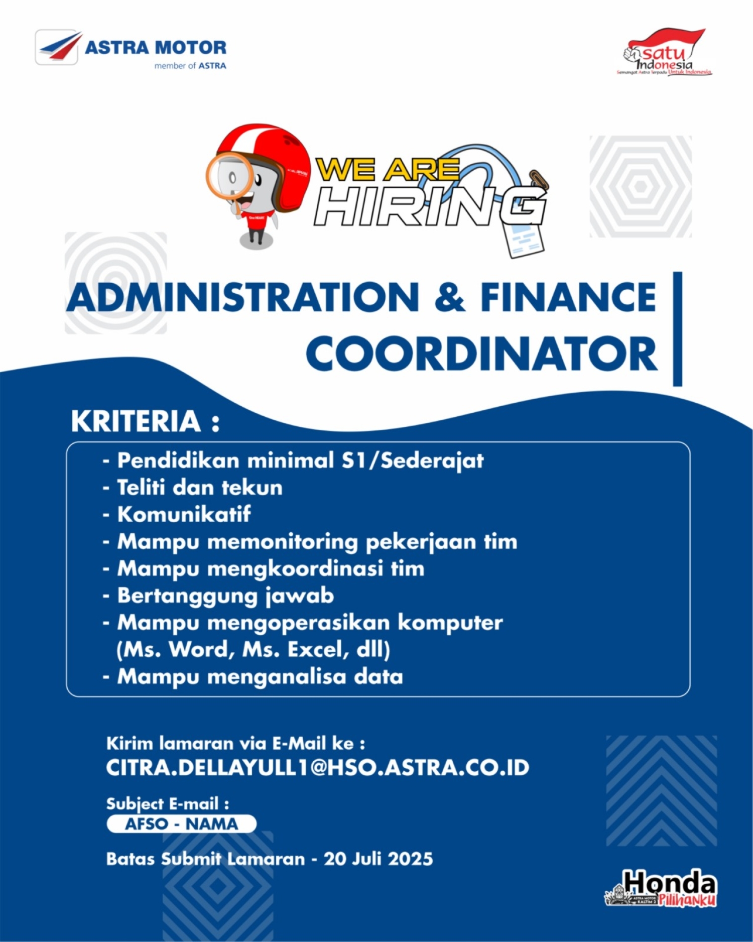 Lowongan Pekerjaan Astra Motor Administration &amp; Finance