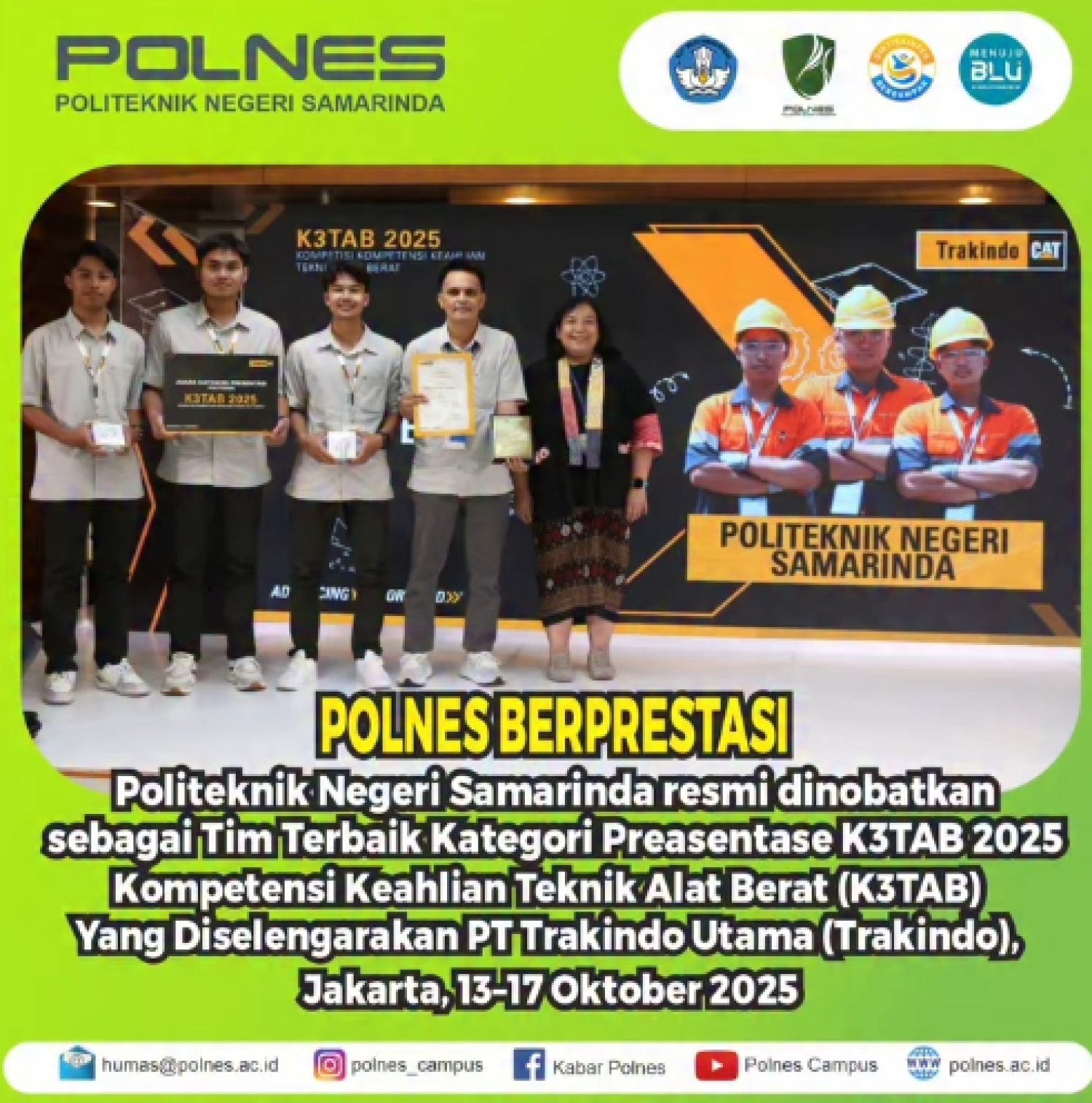 Polnes Berprestasi! POLNES berhasil meraih predikat &ldquo;Tim Terbaik Kategori Presentasi K3TAB 2025