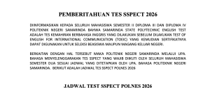 JADWAL TES SSPECT SELURUH MAHASISWA SEMESTER DUA POLNES TAHUN AKADEMIK 2025-2026